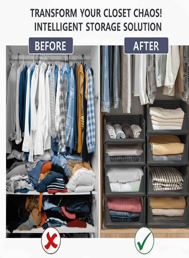 MECHDEL Wardrobe Organizer for Storage/Polypropylene Foldable & Stackable Closet Basket/Cupboard Organizer for Clothes/Mounted Closet Systems (FOLDABLE BASKET-GREY, 6PCS) - Image 4